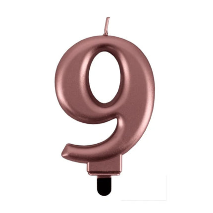9 Jaar Kaars Roze Metellic 7cm