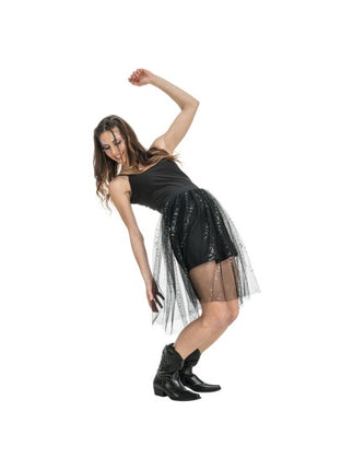 Zwarte Tule Rok Met Glitters Dames One Size