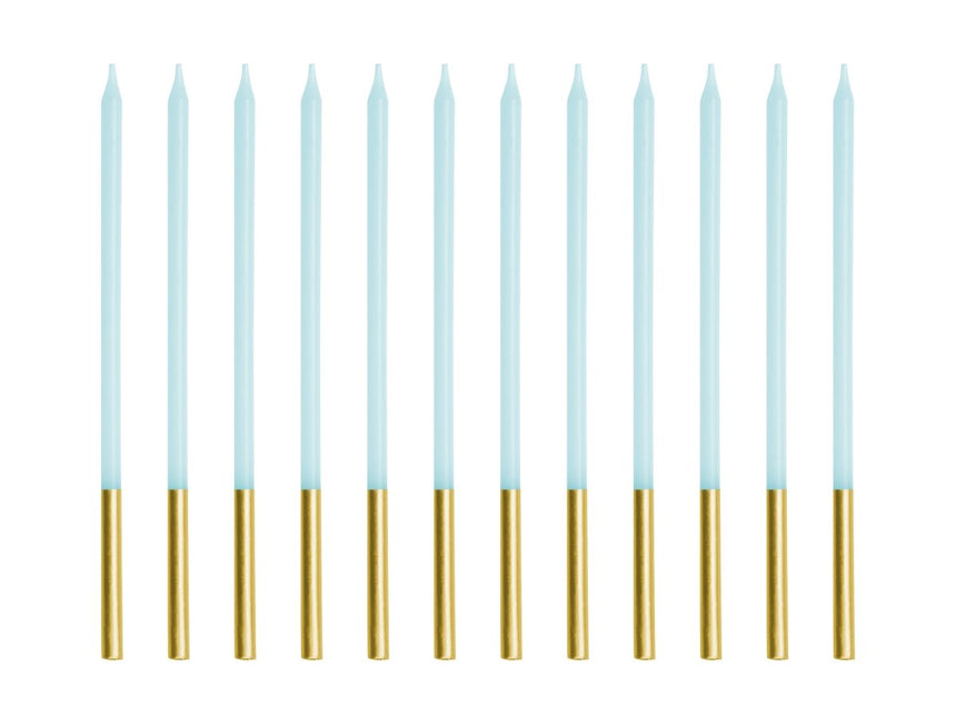 Blauw Gouden Kaars 14cm 12st van Partydeco koop je bij Partywinkel