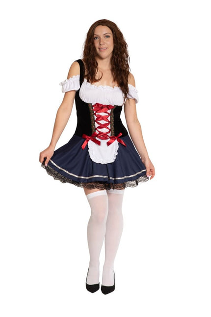 Blauw Witte Dirndl Jurk Oktoberfest Linda van Partychimp koop je bij Partywinkel