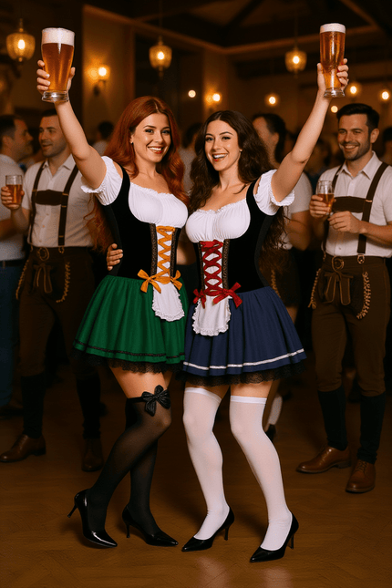 Blauw Witte Dirndl Jurk Oktoberfest Linda van Partychimp koop je bij Partywinkel