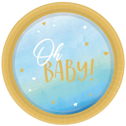 Blauwe Borden Oh Baby 23cm 8st van Riethmueller koop je bij Partywinkel