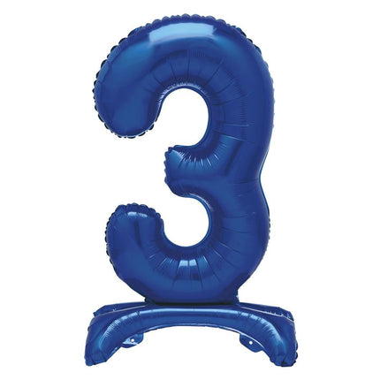 Blauwe Cijfer Ballon 3 Jaar Met Standaard 76cm van Unique koop je bij Partywinkel