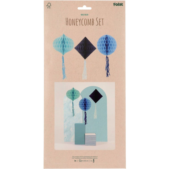 Blauwe Honeycombs 30cm 3st van Folat koop je bij Partywinkel