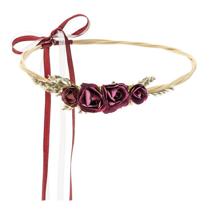 Bloemen Haarband Bordeaux Rood van Partydeco koop je bij Partywinkel