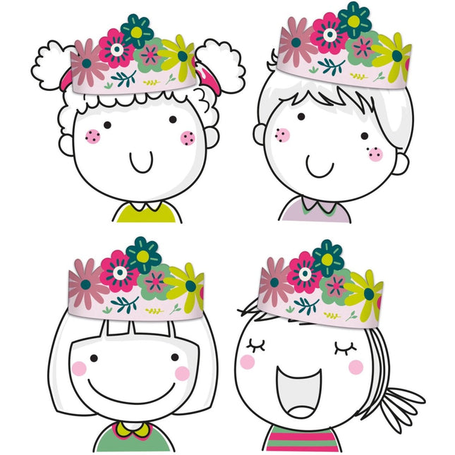 Bloemen Kroon Gekleurd Papier 6st van Folat koop je bij Partywinkel