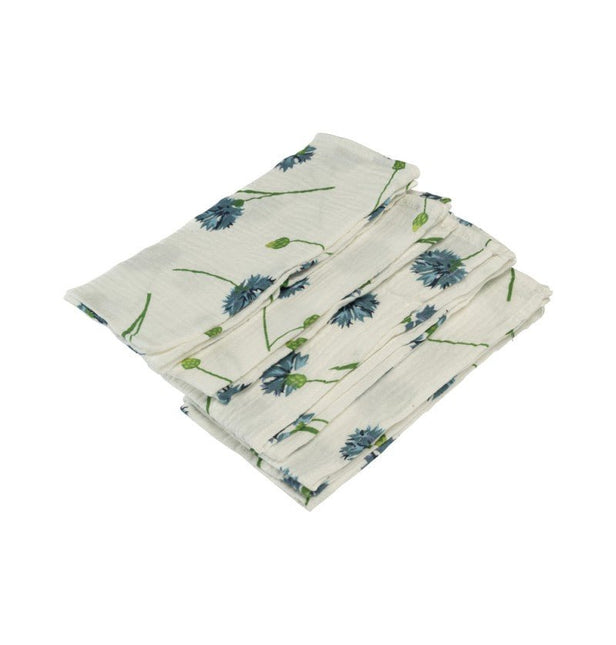 Bloemen Servetten Groen Blauw Katoen 40cm 4st van CHAKS koop je bij Partywinkel