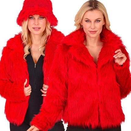 Bontjas Dames Pluche Rood van Widmann koop je bij Partywinkel