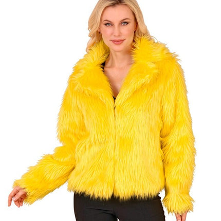 Bontjas Pluche Dames Geel van Widmann koop je bij Partywinkel