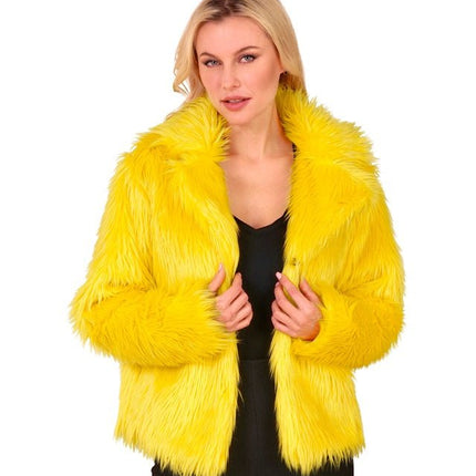 Bontjas Pluche Dames Geel van Widmann koop je bij Partywinkel