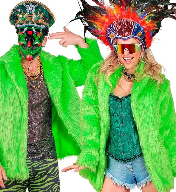 Bontjas Pluche Neon Groen van Widmann koop je bij Partywinkel