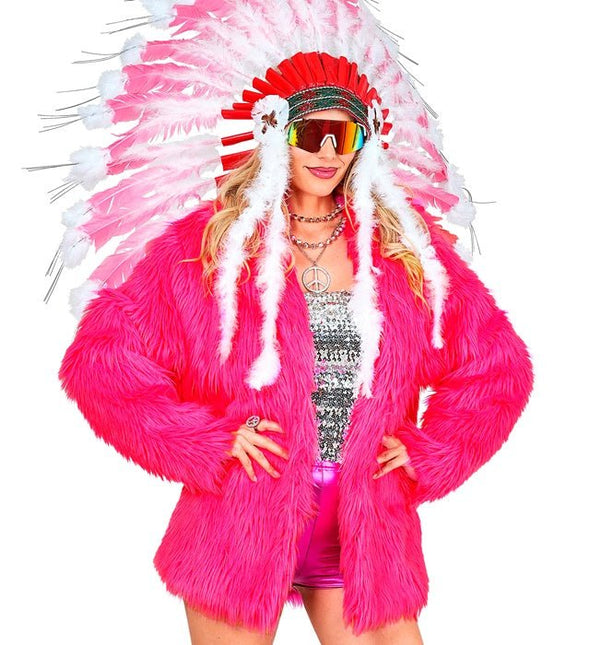 Bontjas Pluche Neon Roze van Widmann koop je bij Partywinkel