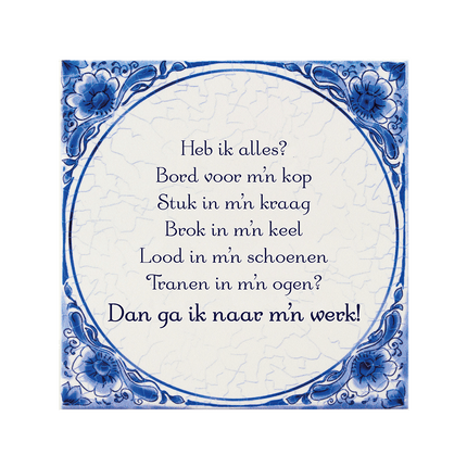 Bord Voor M'N Kop Delftsblauw Tegel van Paper Dreams koop je bij Partywinkel