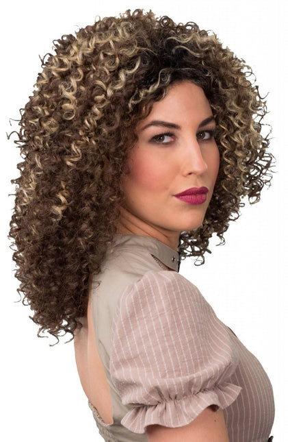 Bruin Pruik Krullen Met Blonde Highlights van Orlob koop je bij Partywinkel