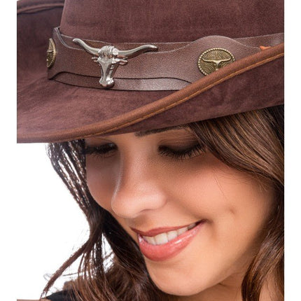 Bruine Cowboyhoed met Stierenkop One Size van CHAKS koop je bij Partywinkel