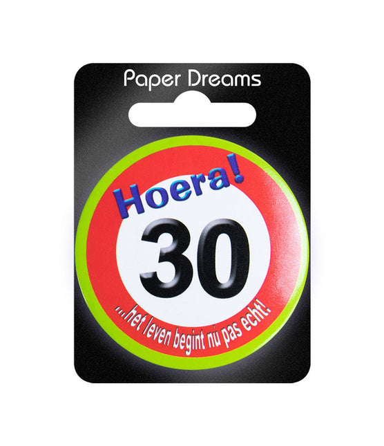 Button 30 Jaar Verkeersbord 5,5cm van Paper Dreams koop je bij Partywinkel