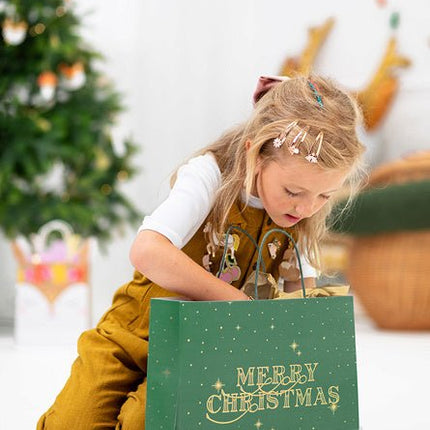 Cadeautasje Merry Christmas Groen 32,5cm van Partydeco koop je bij Partywinkel