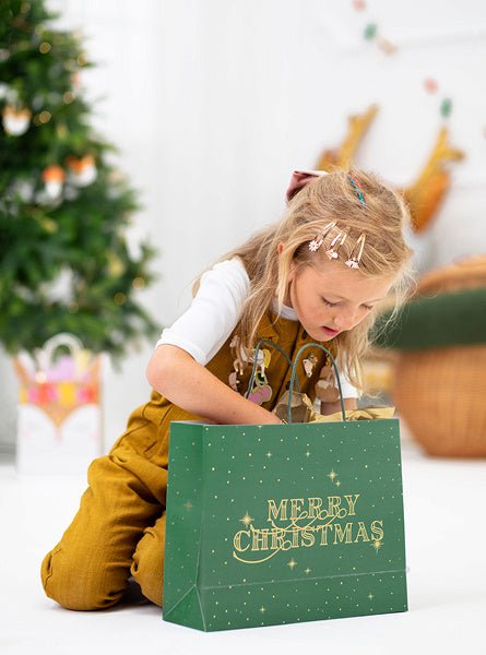 Cadeautasje Merry Christmas Groen 32,5cm van Partydeco koop je bij Partywinkel