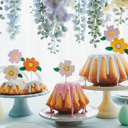 Caketopper Bloemen Mix 13cm 8st van Partydeco koop je bij Partywinkel