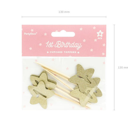 Caketoppers 1 Jaar Goud 6st van Partydeco koop je bij Partywinkel