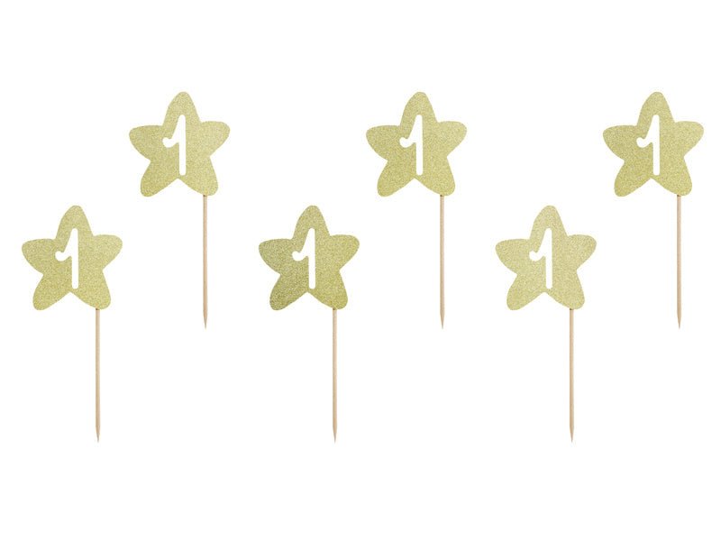 Caketoppers 1 Jaar Goud 6st van Partydeco koop je bij Partywinkel