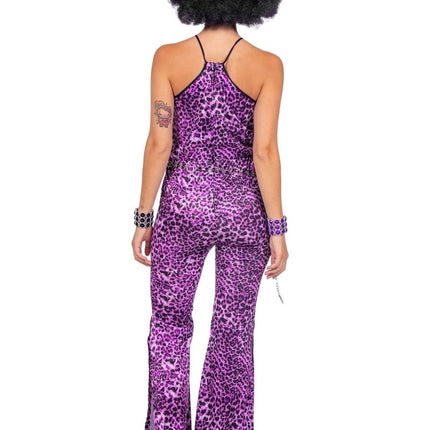 Disco 70S Jumpsuit Paars Dames Panterprint van Wilbers & Wilbers koop je bij Partywinkel