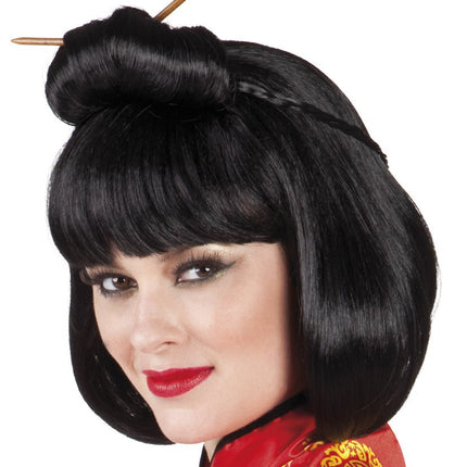 Chinese Pruik Dames met Stokjes van Boland koop je bij Partywinkel