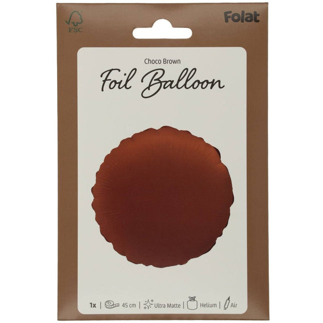 Chocolade Bruine Helium Ballon Rond Leeg 45cm van Folat koop je bij Partywinkel
