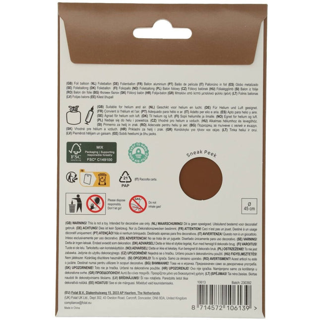 Chocolade Bruine Helium Ballon Rond Leeg 45cm van Folat koop je bij Partywinkel