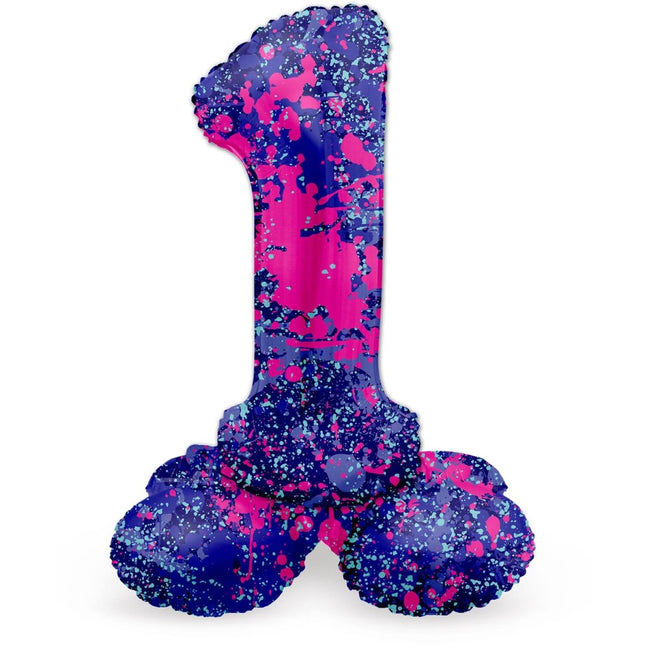 Cijfer Ballon 1 Jaar Spetters Met Standaard Leeg 72cm van Folat koop je bij Partywinkel