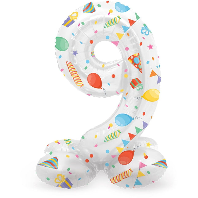 Cijfer Ballon 9 Jaar Feest Met Standaard Leeg 72cm van Folat koop je bij Partywinkel