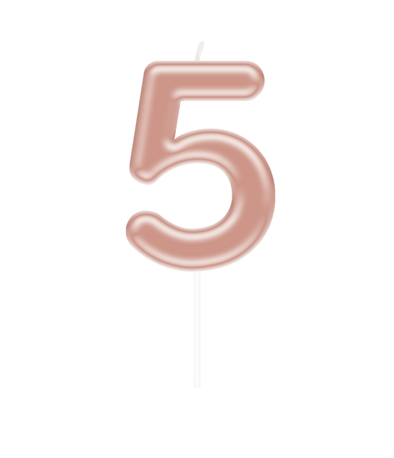 Cijfer Kaars 5 Rose Goud van Paper Dreams koop je bij Partywinkel