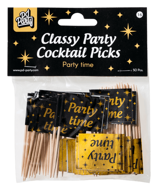 Cocktailprikkers Party Time 6,5cm 50st van Paper Dreams koop je bij Partywinkel