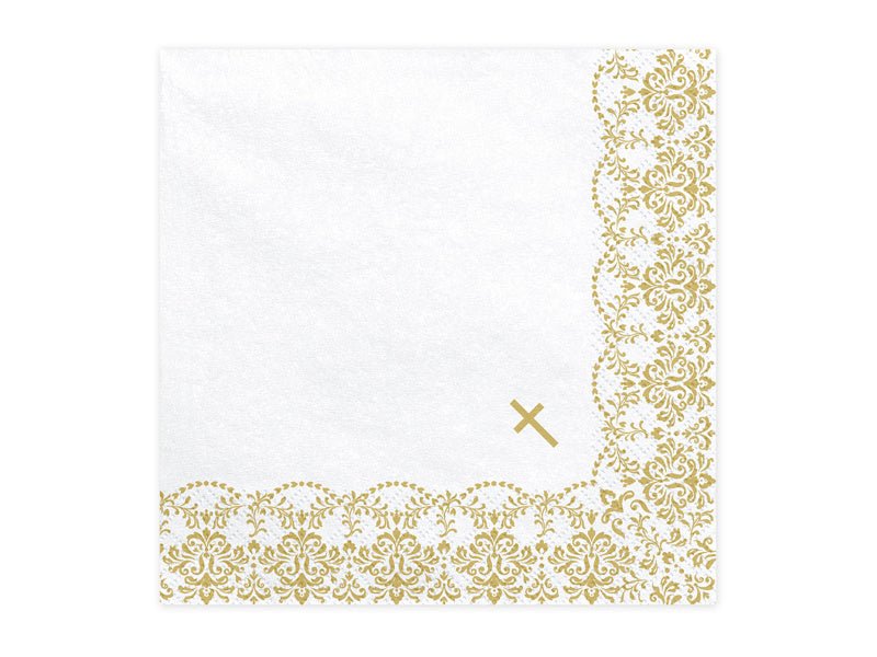Communie Servetten Kruis Goud 33cm 20st van Partydeco koop je bij Partywinkel