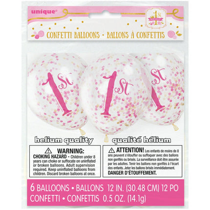 Confetti Ballonnen 1 Jaar Roze 30cm 6st van Unique koop je bij Partywinkel