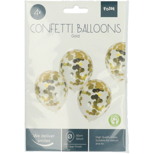 Confetti Ballonnen Goud 30cm 4st van Folat koop je bij Partywinkel