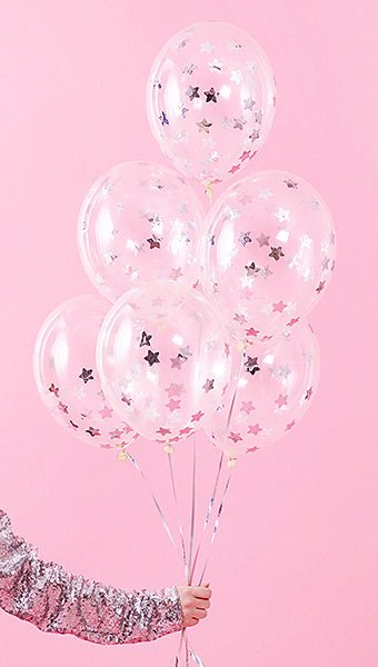 Confetti Ballonnen Zilveren Sterren 30cm 6st van Partydeco koop je bij Partywinkel