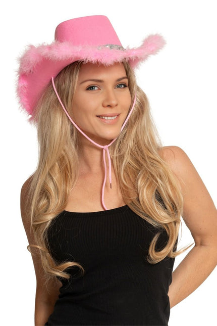 Cowboy Hoed Glitter met Bont Roze van Partychimp koop je bij Partywinkel