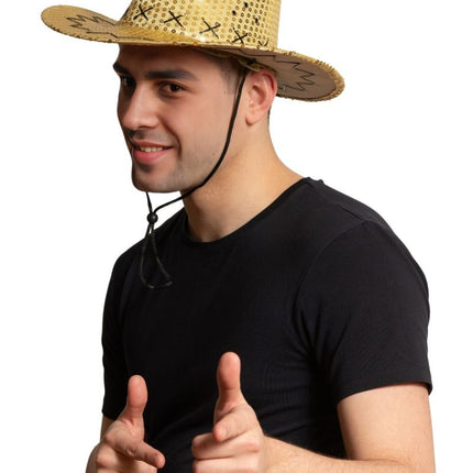 Cowboy Hoed Goud Pailletten Glans van Partychimp koop je bij Partywinkel