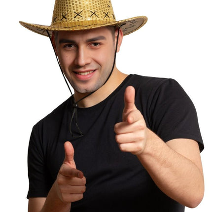 Cowboy Hoed Goud Pailletten Glans van Partychimp koop je bij Partywinkel