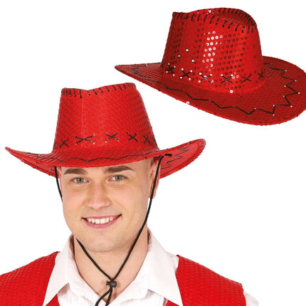 Cowboy Hoed Rood Pailleten van Fiestas Guirca koop je bij Partywinkel