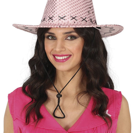 Cowboy Hoed Roze Pailletten van Fiestas Guirca koop je bij Partywinkel