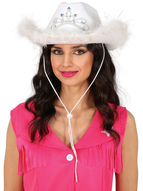 Cowboy Hoed Wit Met Boa van Fiestas Guirca koop je bij Partywinkel