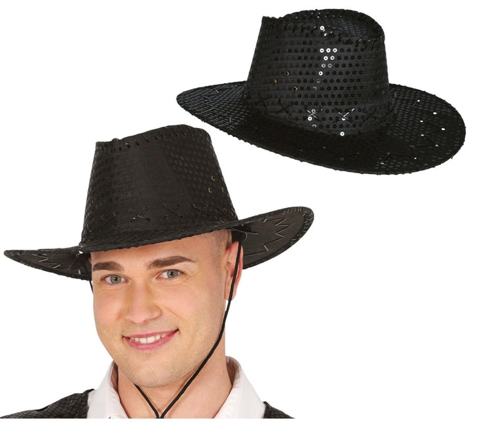 Cowboy Hoed Zwart Pailletten van Fiestas Guirca koop je bij Partywinkel