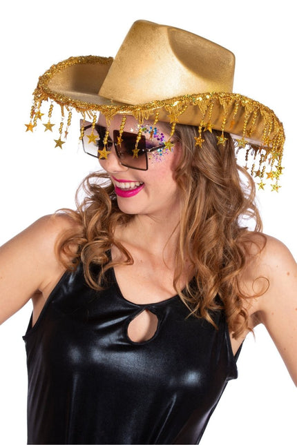 Cowboy Hoed Goud Dames Franje Sterretjes van Wilbers & Wilbers koop je bij Partywinkel