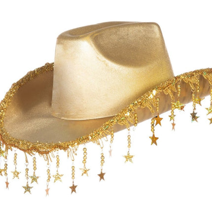 Cowboy Hoed Goud Dames Franje Sterretjes van Wilbers & Wilbers koop je bij Partywinkel