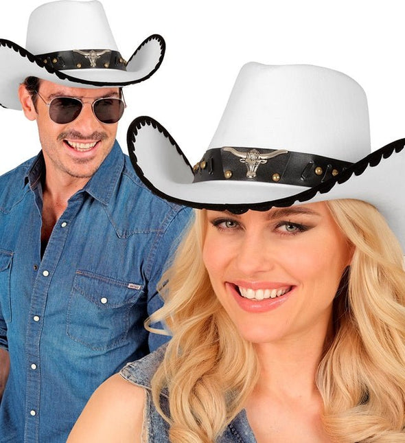 COWBOYHOED MET STIER, WIT VILT van Widmann koop je bij Partywinkel