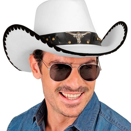 COWBOYHOED MET STIER, WIT VILT van Widmann koop je bij Partywinkel