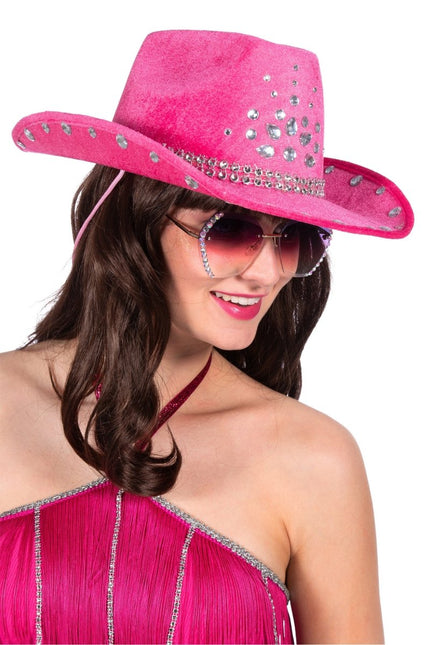 Cowboy Hoed Roze Dames Strass Steentjes van Wilbers & Wilbers koop je bij Partywinkel