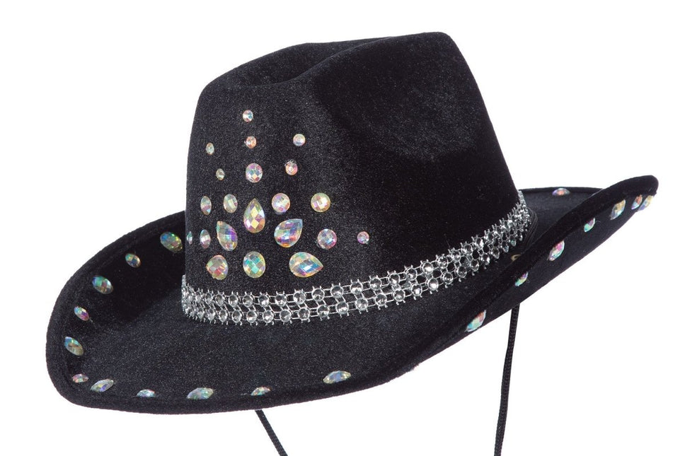 Cowboy Hoed Zwart Dames Strass Steentjes van Wilbers & Wilbers koop je bij Partywinkel